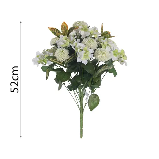 Ramo de Crisantemo Pompón y Hortensia Artificial 52cm